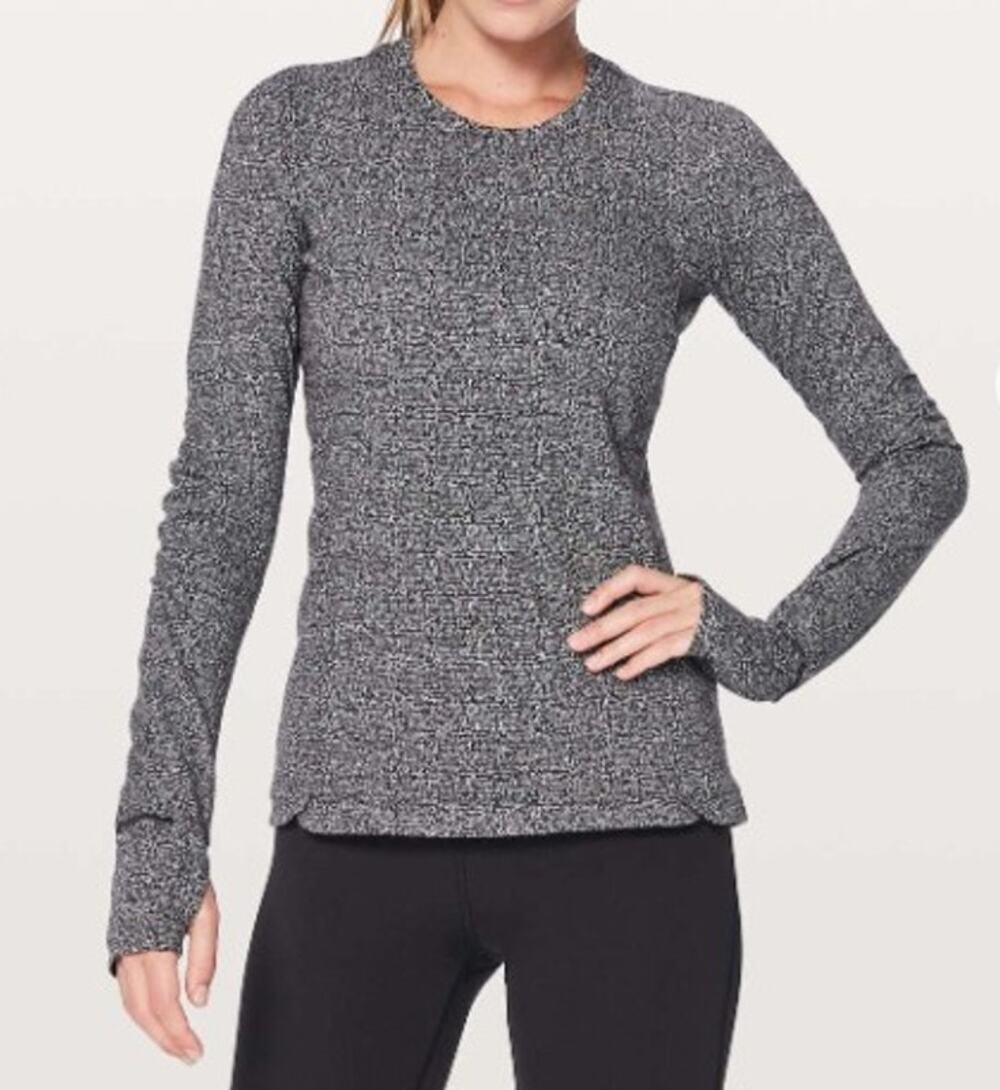 Lululemon Runderful Long Sleeve Womens 6 Reconnect Jacquard Black White Running